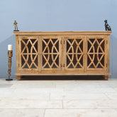 French Arched Hand Carved Glass Doors Buffet Sideboard Natural 180x40x90cm